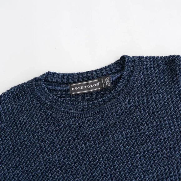 Vintage David Taylor Navy Fine Knit 3D Eclectic Grandpa V Neck Sweater Medium - Picture 8 of 9
